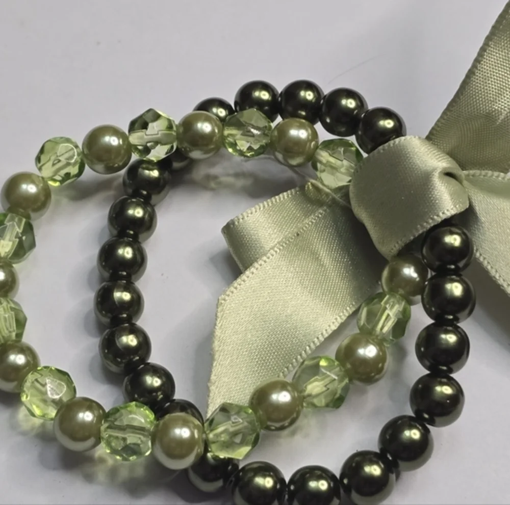 Treska Olive And‎ Lime Green Beaded Bracelet Set New